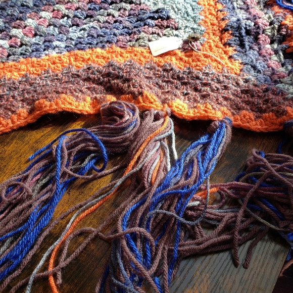 NWT* Handmade wrap scarf💜 MarpleMade Designs,  the Mix Up scarf, denim/orange - Picture 10 of 11